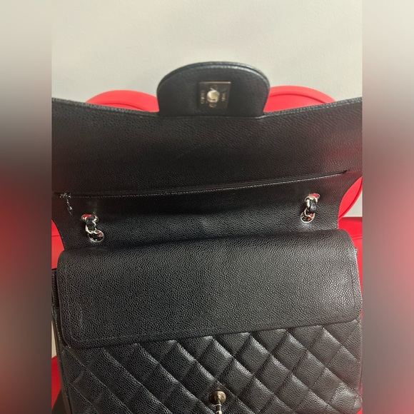 Chanel Classic Caviar Maxi Bag Black Caviar Leather Silver Hardware Double Flap - Picture 6 of 16